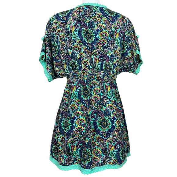 America & Beyond Bohemian Empire Waist Paisley Pom Pom Swim Cover Up Large - Picture 6 of 10